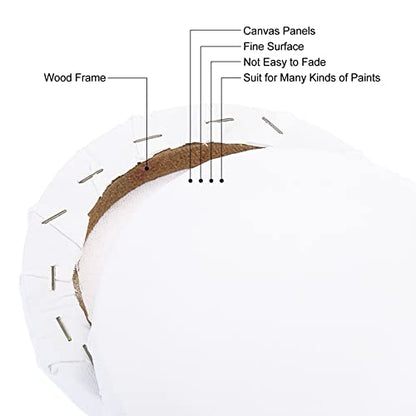PATIKIL Paint Canvases Panel for Painting, 2 Pack 6x6 Inch Round Wood Frame Stretched Blank Art Board Panels for Acrylic, Oil, Tempera Painting, White - size: 6x6 Inch