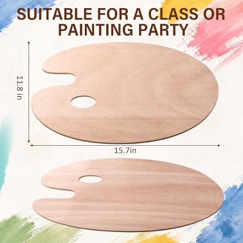 6 Pack Wooden Paint Palette, Large Oval Artist Palettes 15.7 x 11.8 Inch, Natural Wood Color Mixing Tray with Thumb Hole for Acrylic, Oil, Watercolor Painting, DIY Craft and Art Supplies