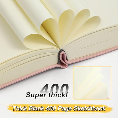 Thick Blank Journal Notebook 400 page With Pen Holder 100gsm Thick Blank Paper，A6 Unlined Plain Sketchbook ， Small Soft Leather Unlined Pocket Blank Notebook For Women Drawing Book Memo Writing Sketch Travel Diary 3.9 × 5.5 (Dreams Come True) - color: Blu