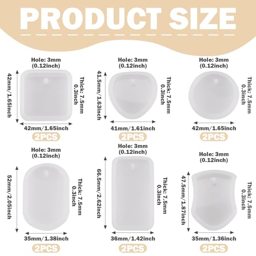12Pcs Silicone Molds Assorted Shapes Resin Epoxy Molds for Keychain Charms Pendants Handmade Necklace Jewelry Casting Mold for DIY Craft Supplies White 1.61~2.05x1.36~1.65x0.30inch