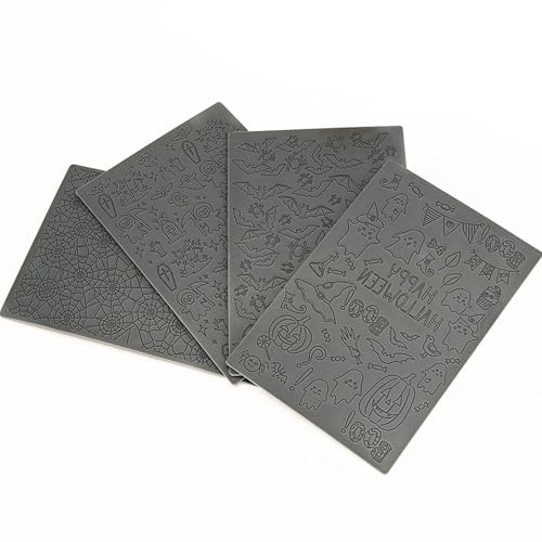 Halloween Polymer Clay Texture Sheets for Earring Jewerly Making,Spider Web Ghost Bat Texture Mat for Polymer Clay Projects Polymer Clay Earrings Tools，4pcs/Pack