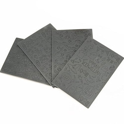 Halloween Polymer Clay Texture Sheets for Earring Jewerly Making,Spider Web Ghost Bat Texture Mat for Polymer Clay Projects Polymer Clay Earrings Tools，4pcs/Pack