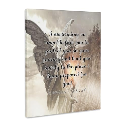 3dRose Bible quote from Exodus 23 on angel background Museum Grade Canvas Wrap 8x10 - size: 8"L x 10"W