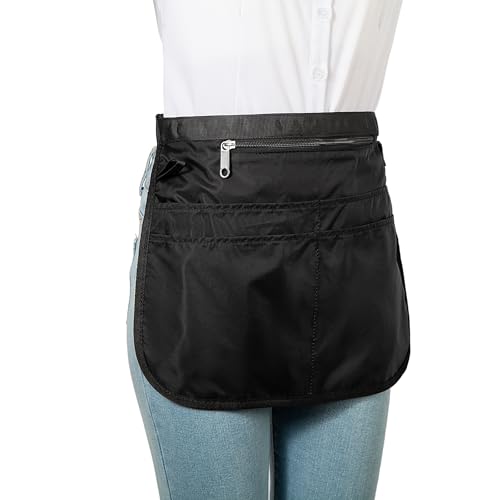 Waterproof Server Apron for Women with 5 Pockets,Quickly Put on and Take off Waitress Aprons,Work Apron for Bartender Barista - color: Black