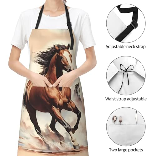 Prancing Brown Horse Heavy Duty Waterproof Apron with Pockets for AdultsResistant Grilling, Gardening, Painting - color: Prancing Brown Horse