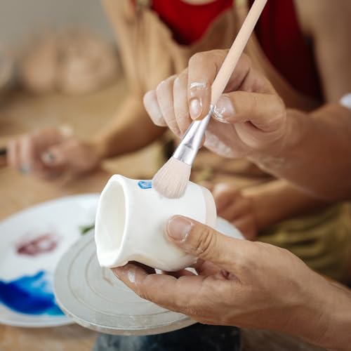 ElevateTech Pottery Brushes for Glazing, 10 Pcs Pottery Glaze Brushes for Painting Ceramic Brush Goat Hair Blend Mop Brush Set for Acrylic Gouache Watercolor Oil Painting