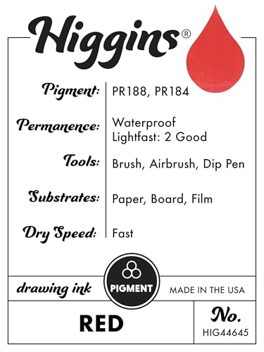 Higgins Red Pigmented Drawing Ink - for Artists and Students - 1 oz. Glass Bottle (HIG44645) - color: Red