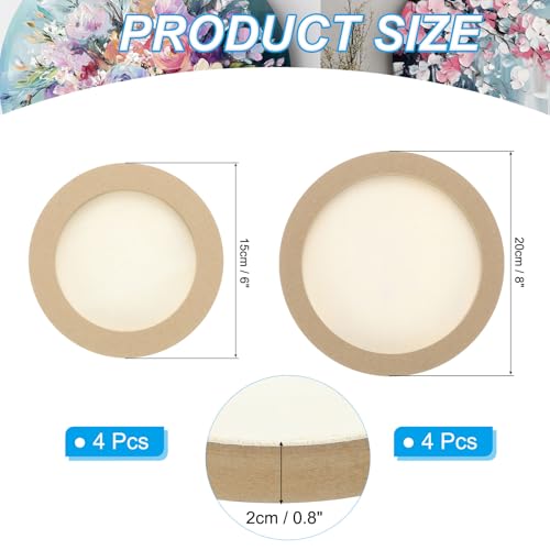 PATIKIL 6" 8" Round Wood Canvas Panels, 8pcs Unfinished Wood Plaque Disc Circle Board for Craft Projects, Art Painting, Carving, Engraving, DIY - size: 6"/8"