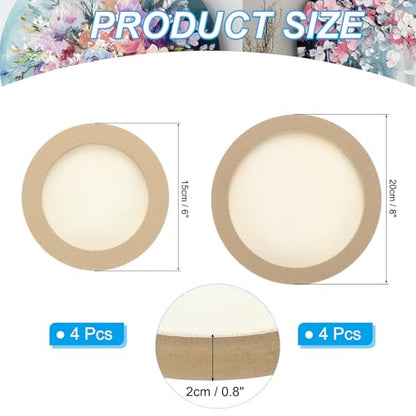 PATIKIL 6" 8" Round Wood Canvas Panels, 8pcs Unfinished Wood Plaque Disc Circle Board for Craft Projects, Art Painting, Carving, Engraving, DIY - size: 6"/8"