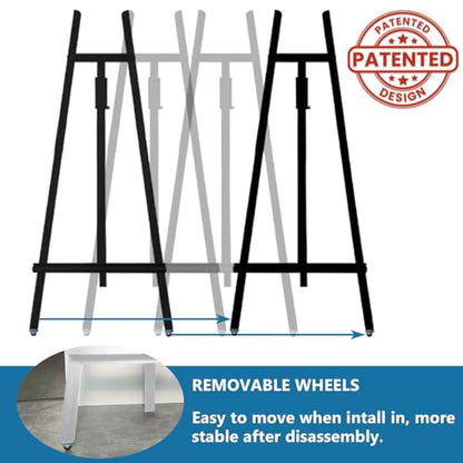 A - Frame Wooden Display Easel - Adjustable Lyre Beechwood Studio Easel Stand Holding Canvas Up to 90", Inclinable Artist Floor Painting Easel for Artwork Painting, Black - color: Black
