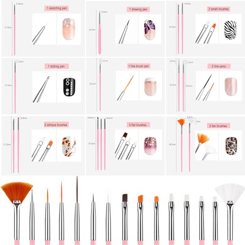Nail Art Pens Set, Liner Brushes, Nail Art Brushes Tools For Long Lines, Thin Details, Fine Drawing, Liner Brush Polish Painting Nail Design (Pink) - color: Pink