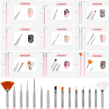 Nail Art Pens Set, Liner Brushes, Nail Art Brushes Tools For Long Lines, Thin Details, Fine Drawing, Liner Brush Polish Painting Nail Design (Pink) - color: Pink