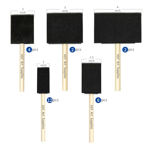 Foam Brush 26 Piece Set 1''x12 1.5''x6 2''x4 +3''x2 4''x2, Sponge Brush for Painting, Soft & Disposable & Washable - size: Assorted 26Pc
