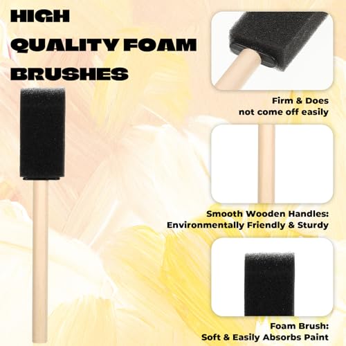 18 Pcs 1 Inch Foam Paint Brushes, Wood Handle Sponge Brushes Paint Sponges Set, Foam Brush for Painting, Wood Handle Sponge Brush for Staining, Painting Tools for Crafts, DIY Projects