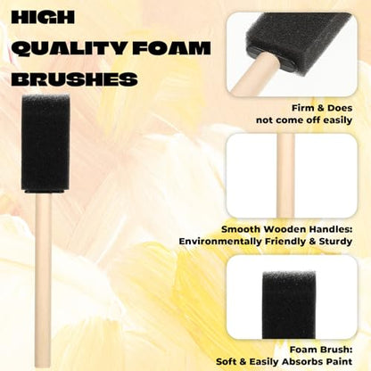 18 Pcs 1 Inch Foam Paint Brushes, Wood Handle Sponge Brushes Paint Sponges Set, Foam Brush for Painting, Wood Handle Sponge Brush for Staining, Painting Tools for Crafts, DIY Projects
