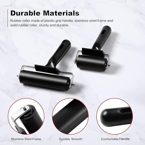 3 Pack Brayer Rollers for Crafting, Vinyl Rubber Roller Brayers, Printmaking Brayer Rollers for Cricut Maker, Gluing, Printing, Inking and Stamping(Black)