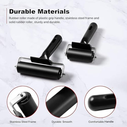 3 Pack Brayer Rollers for Crafting, Vinyl Rubber Roller Brayers, Printmaking Brayer Rollers for Cricut Maker, Gluing, Printing, Inking and Stamping(Black)