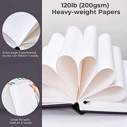 Ohuhu Mix Media Pad, 10" x 7" Mixed Media Art Sketchbook, 120 LB/200 GSM Heavyweight Papers, 78 Sheets/156 Pages, PU Hardcover Mixed Media Paper Pad for Acrylic, Painting Christmas Gift - size: 10" x 7"
