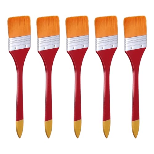 uxcell 5 Pcs Flat Paint Brush 2.2" Width Nylon Acrylic Painting Brushes Professional Paint Tools with Wooden Handle Orange Bristles for Watercolor Oil Crafts Face Body Art, Red/Yellow - size: 2.2"
