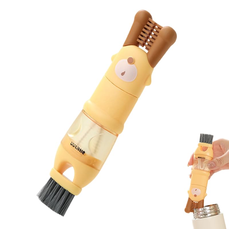 3-in-1 Cup Lid Cleaning Brush, Multifunctional Crevice Brush for Bottles, Cups, Coffee Machines, with Rotating Bristle Heads (Yellow) - color: Yellow