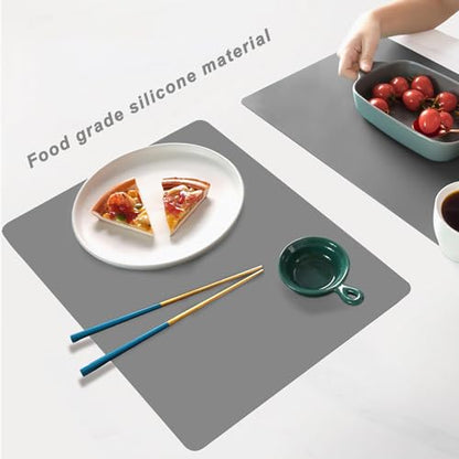 Silicone Placemats, Food-Grade Non-Slip Waterproof, Dining, Countertop Protector, Kitchen Counter Mat, Heat Resistant, Baking mat Dishwasher Safe - color: Gray, size: 15.7 x 11.8 in - 2pcs (0.03 in)