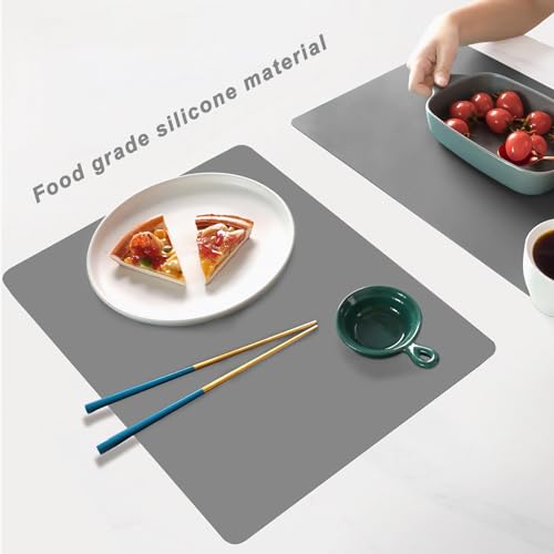 Silicone Placemats, Food-Grade Non-Slip Waterproof, Dining, Countertop Protector, Kitchen Counter Mat, Heat Resistant, Baking mat Dishwasher Safe - color: Gray, size: 15.7 x 11.8 in - 4pcs (0.04 in)