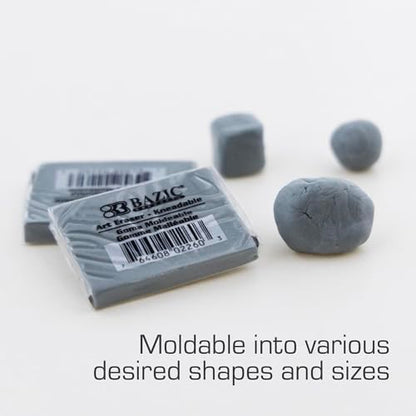 BAZIC Products Kneaded Art Eraser, Moldable Non-Abrasive Eraser, for Drawing Charcoal Pastel, Smudge-Free, for Pencil Marks, 12 Pack
