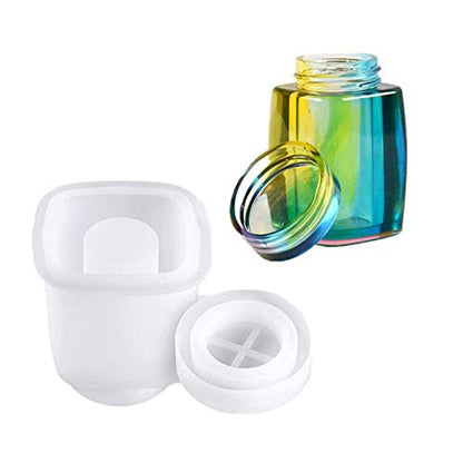 4 Style DIY Jewelry Resin Casting Molds Bottle Storage Jar With Lid Crystal Epoxy Mold Kit Handmade Craft Aromatherapy Candle Making Tool Clear Silicone Plaster Clay Mould （Rectangle Bottle） - color: （Rectangle Bottle）