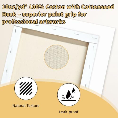 10-Pack 8x10 Stretched Canvas 100% Cotton for Acrylic & Oil | 100% cotton with husk, 5/8" deep frame, triple acid-free primed for acrylic, oil & gouache (Beginners, Students) - size: 10PK - 8"x10"