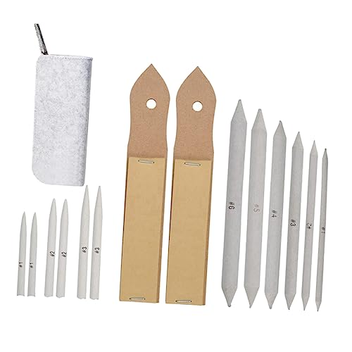 Lurrose 15pcs Fine Grit Sandpaper Sketch Correction Pen Set for Art Drawing Paper Blending Stumps Tortillions Set - color: Light Grey