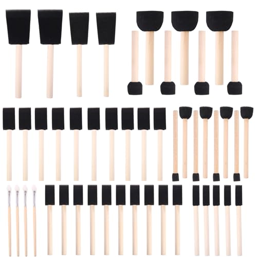 Foam Paint Brushes (48 Pack) 10 Sizes - Paint Sponge - Premium Foam Brushes - Lightweight & Durable - Sponge Paint Brush Assortment Ideal for Painting, Crafting, Acrylics, Stains, Varnishes (Black) - color: Black