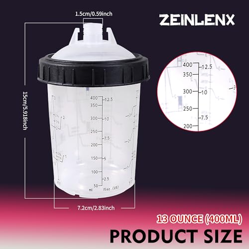 Disposable Paint Gun Cups for Spray Gun, 13oz(400ML) 50 Liners Kit | 50 Pack Disposable Liners and Lids For HVLP & LVLP Automotive Spray Gun, Car Painting, and Furniture - size: 13 ounce