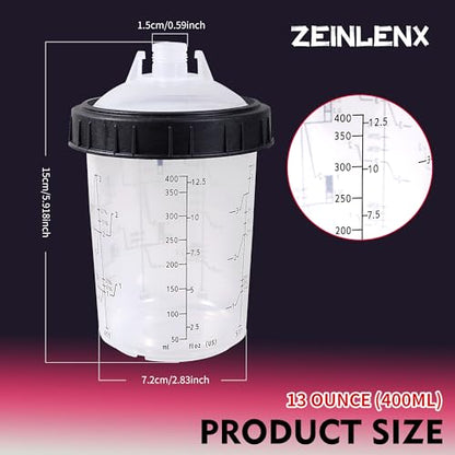 Disposable Paint Gun Cups for Spray Gun, 13oz(400ML) 50 Liners Kit | 50 Pack Disposable Liners and Lids For HVLP & LVLP Automotive Spray Gun, Car Painting, and Furniture - size: 13 ounce