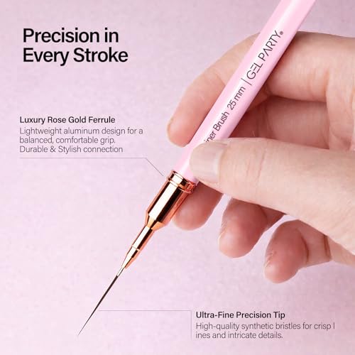 GELPARTY 7Pcs Light Pink Nail Art Brush Set - Professional Ultra-Fine Liner & Detail Brushes for Gel Polish & Acrylic Nails - Includes Turquoise Agate Palette & Holder - Manicure Tool Kit - color: Light Pink