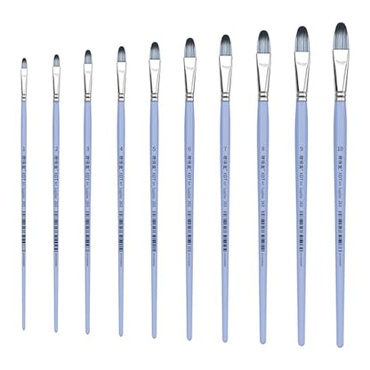 XDT#263 Filbert Artist Paint Brush 10 Piece Set Medium Stiff Nylon Hair Extra Long Handle #1#2#3#4#5#6#7#8#9#10, Acrylic Oil Watercolor - size: Filbert 10Pc