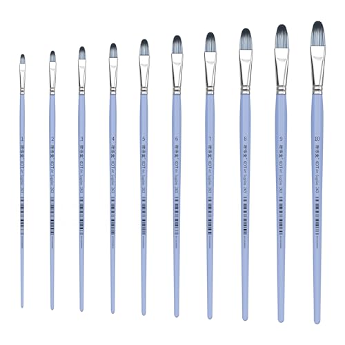 XDT#263 Filbert Artist Paint Brush 10 Piece Set Medium Stiff Nylon Hair Extra Long Handle #1#2#3#4#5#6#7#8#9#10, Acrylic Oil Watercolor - size: Filbert 10Pc