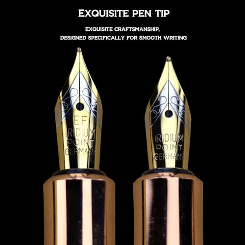 DUNBONG Luxury Fountain Pen, Aureate Gold Powder Finish, Gold Plating and Red Lacquer, Intricate Engraved Pattern, Gilded Medium Nib, Refillable Ink Converter, Luxury hard Gift Box(lion)