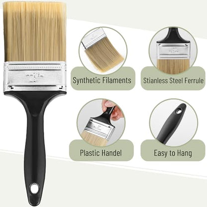 Bates- Paint Brushes, 3-Inch, 6 Pack, Plastic Handle Flat Paint Brushes | for Walls, Furniture, Wood Surfaces, Interior Painting & Home Improvement Projects
