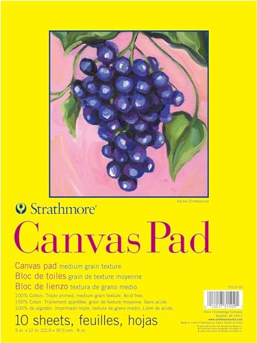 Strathmore 300 Series, Canvas Pad, 9x12 inch – Triple Primed, 100% Cotton Canvas, Plein Air Artists, Acrylic Paint and Oil Paint, 10 Sheets (Pack of 6) - size: 9x12 (Pack of 6)
