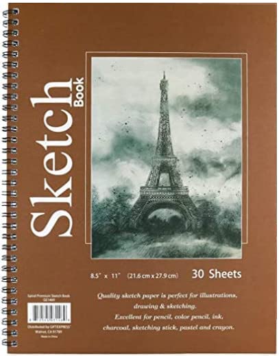 GIFTEXPRESS 8.5" x 11" Sketch Book - Unlined Blank Spiral Wire Bound Drawing Notebook 60 Pages, 30 Sheets - 80 GSM Acid Free Paper Art Journal Supplies for Kids & Adults