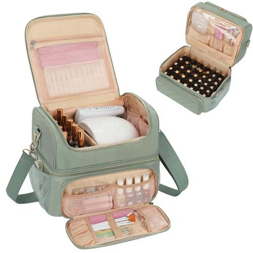 CUBETASTIC Nail Polish Organizer & Storage Bag for 48 Bottles & Full-Size Lamp, Double-Layer Travel Case Box for Nail Supplies, Manicure Kit & Pedicure Tools (Green, 48 Slots) - color: Green