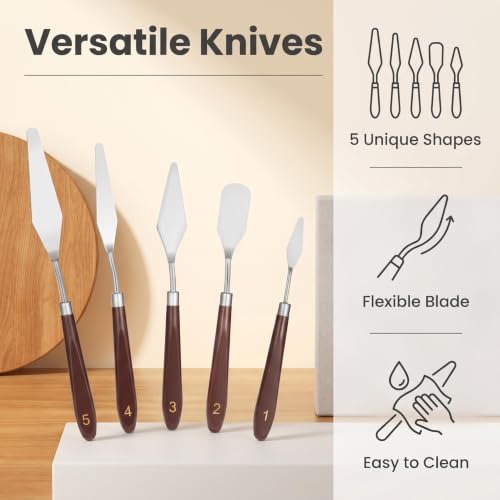 5 Pcs Oil pastel scraper Palette Knife Set, Stainless Steel Painting Spatula Tools for Acrylic Oil Canvas, Art Paint Mixing & Texture Creation Supplies