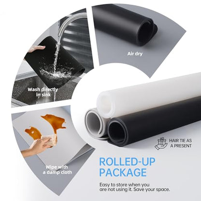 3Pack 30x40cm Silicone Placemats,1.1mm Thick Heat-Resistant Non-Skid Mats for Resin Casting &Table Protection, Food Grade-Black&Gray&Translucent - color: Black&gray&translucent, size: 15.7" x 11.8"