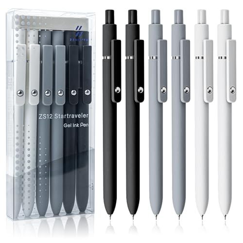 UIXJODO 6 Pcs Gel Pens 0.5mm Quick Dry Black Ink Pens Fine Point Smooth Writing Pen, Cute Office and School Supplies Gifts for Women Teacher Students (6 Pcs Black White Grey Silver) - color: 6 Pcs Black White Grey Silver