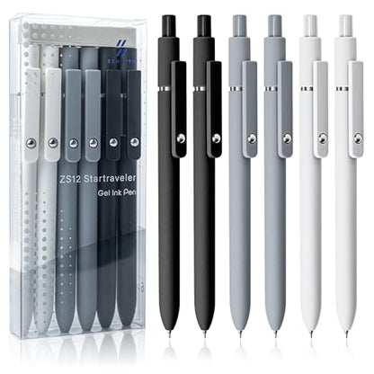 UIXJODO 6 Pcs Gel Pens 0.5mm Quick Dry Black Ink Pens Fine Point Smooth Writing Pen, Cute Office and School Supplies Gifts for Women Teacher Students (6 Pcs Black White Grey Silver) - color: 6 Pcs Black White Grey Silver