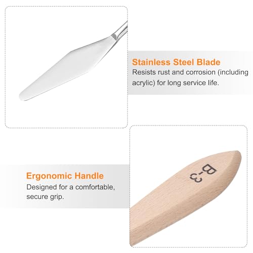 HARFINGTON Palette Knives Painting Tool 6.69" Stainless Steel Blade Spatula Painting Pallet Knife Beech Wood Handle for Oil Acrylic Canvas Color Mixing - size: 12mmx170mm