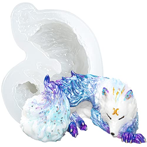 FUNSHOWCASE 4inch Sleeping Wolf Silicone Mold for Epoxy Resin Casting, Jewelry Making, Fairy Garden, Fondant Cake Decoration, Polymer Clay Craft, Candy Melt Sugarcraft, Concrete Cement Paperweight - color: Wolf