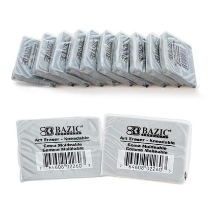 BAZIC Products Kneaded Art Eraser, Moldable Non-Abrasive Eraser, for Drawing Charcoal Pastel, Smudge-Free, for Pencil Marks, 12 Pack