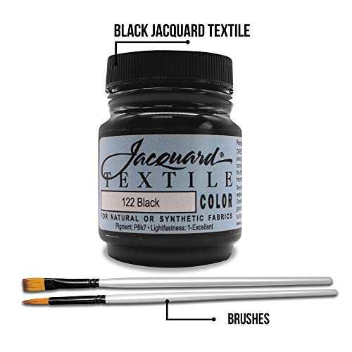 Moshify Jacquard Products Black Textile Color - Fabric Paint Made in USA - JAC1122 2.25-Ounces - Bundled Brush Set - size: 2.25 Ounce (Pack of 1)
