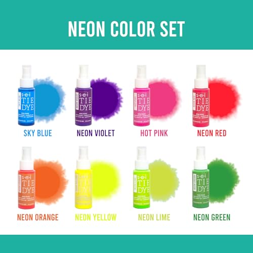 SEI 8 Pack Neon Tie Dye Spray Kit, Tye Dye Kits for Large Groups, Pre-Mixed Water Based Fabric Dye, Spray Bottle Included, Spray Paint for Clothes - color: Neon 8 Pack